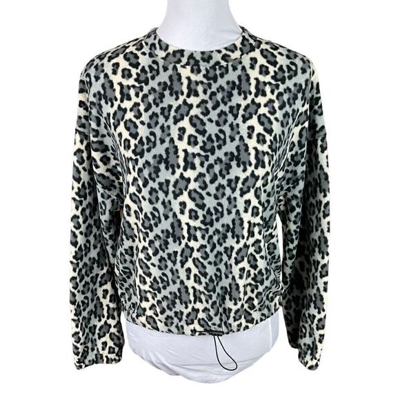 Abound Top Crew Neck Leopard Black Grey Cream Long Sleeve Drawstring Waist XS - Picture 1 of 16